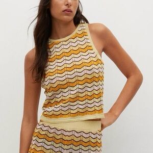 Mango Chevron Cropped Knit Tank in Yellow and Cream